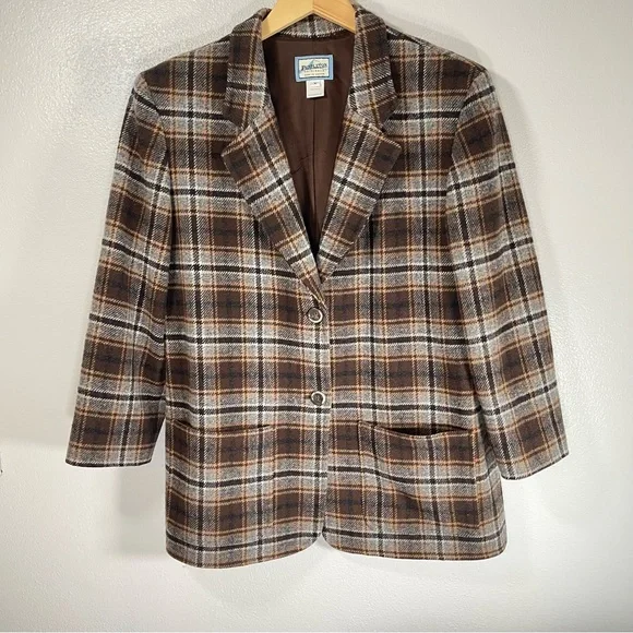 Pendleton womens medium Originals Plaid Blazer Jacket Wool W Brown & Beige